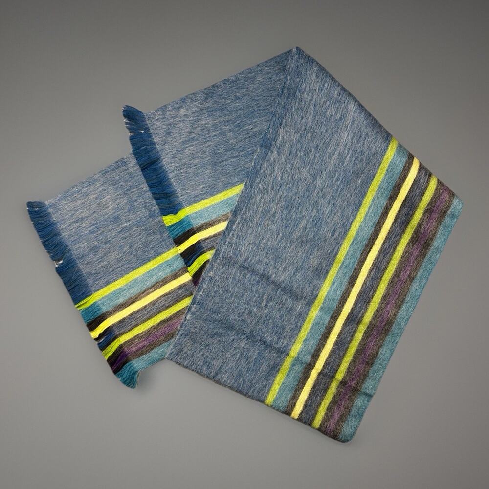 Shupaca Alpaca Blend Scarf 76x12 Gray Stripe Fringe Ecuador SKU 1135